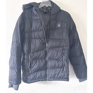 Spyder Boys Black Puffer Jacket Hooded Insulated Winter Coat Size L 14/16